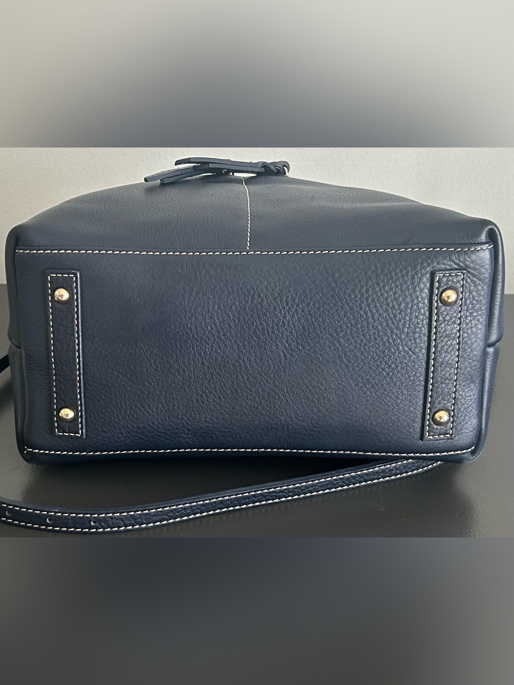 Dooney & Bourke Navy Pebble Leather Satchel Crossbody Bag Gold Hardware - Picture 9 of 14
